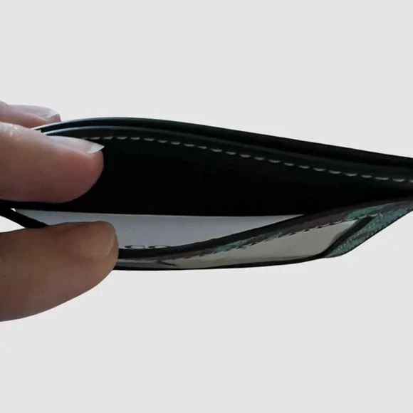 Coach Slim ID Card Case w/Houndstooth Print Teal/Wine/Silver, NWT - Picture 6 of 8